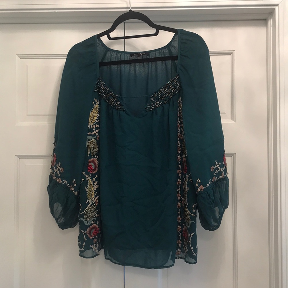 Nanette Lenore Teal Beaded Silk Blouse